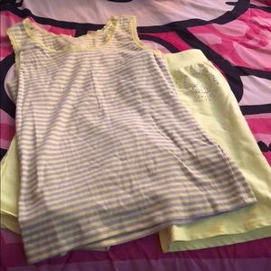 2 tank and short sets in pink and yellow